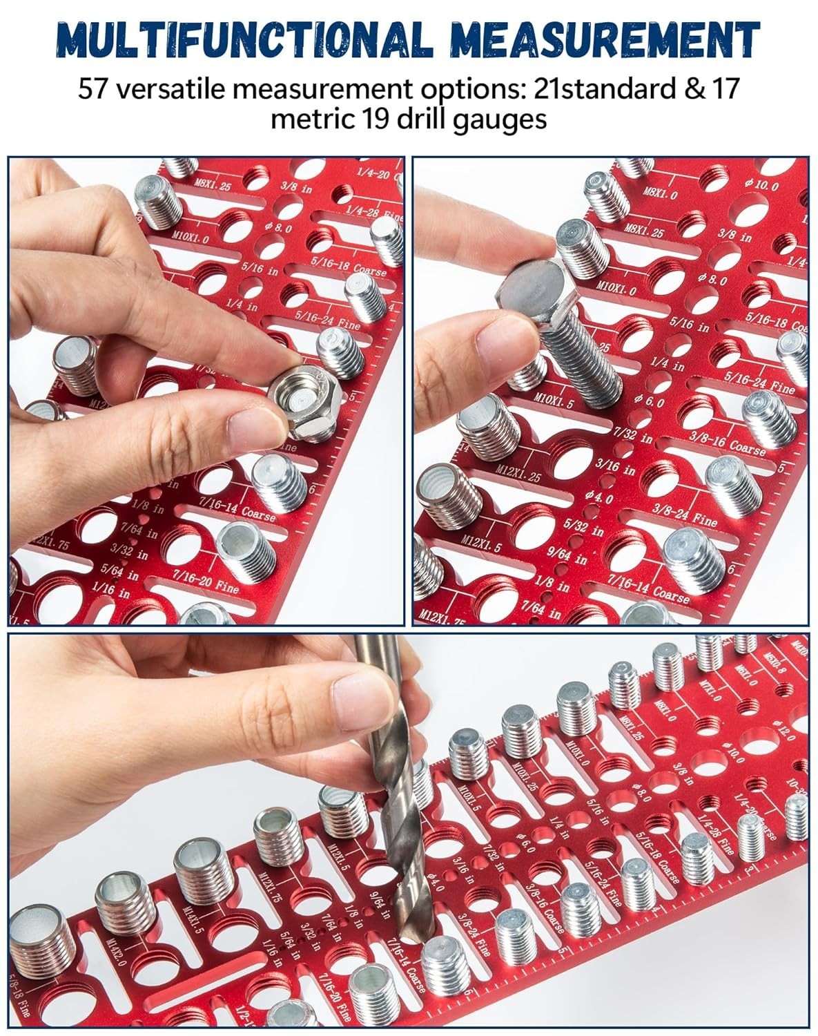 Thread Checker Gauge 57pc Bolt Nut Identifier Metric SAE Drill Size Tool Gauge
