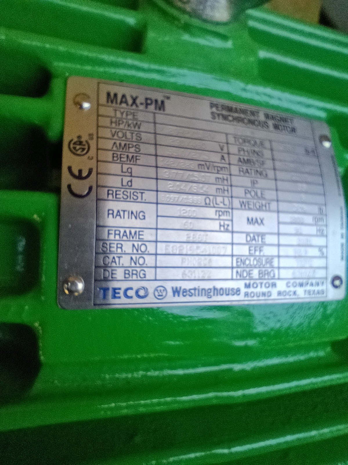 New 20Hp Electric Motor Westinghouse 1200 – 1800 RPM