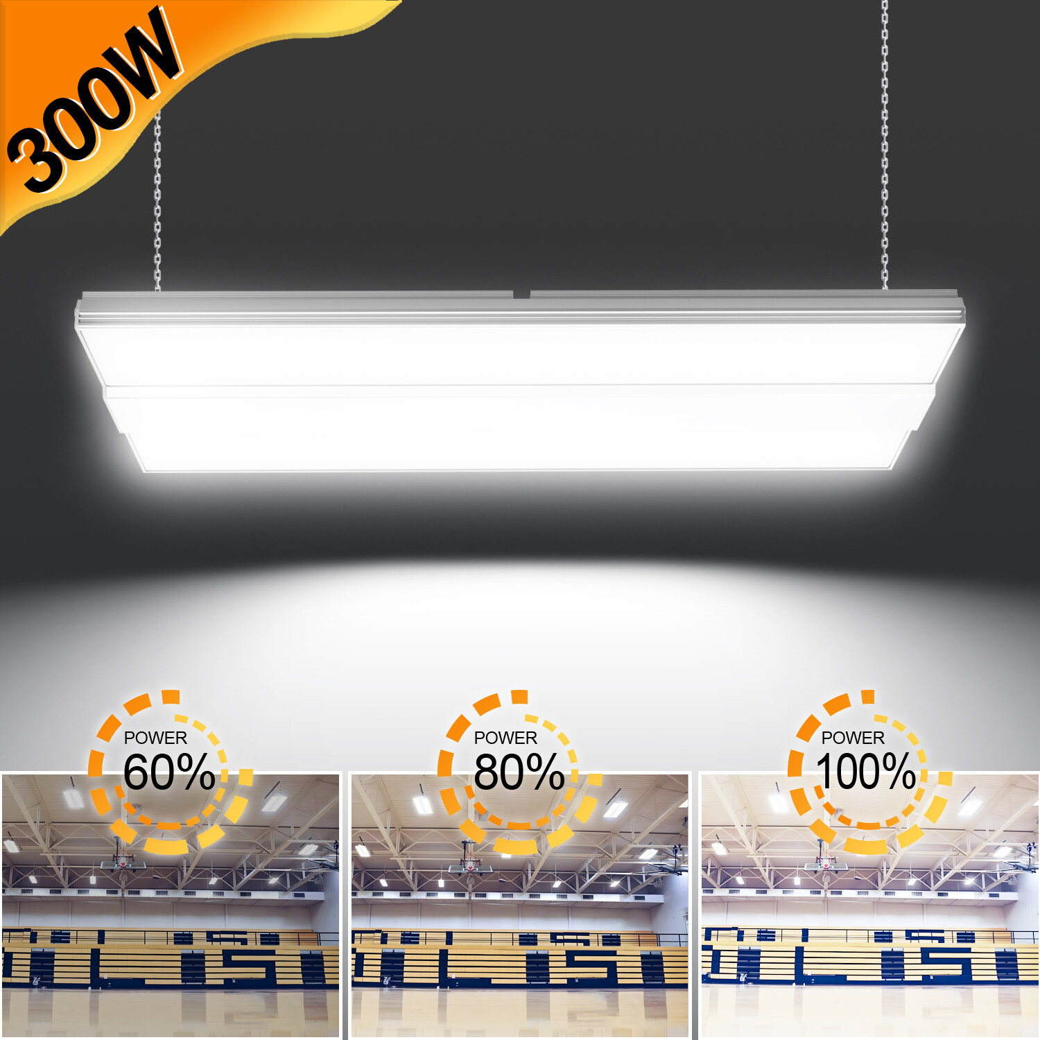 300Watt LED Linear High Bay Shop Light Commercial Warehouse Factory Hanging Lamp