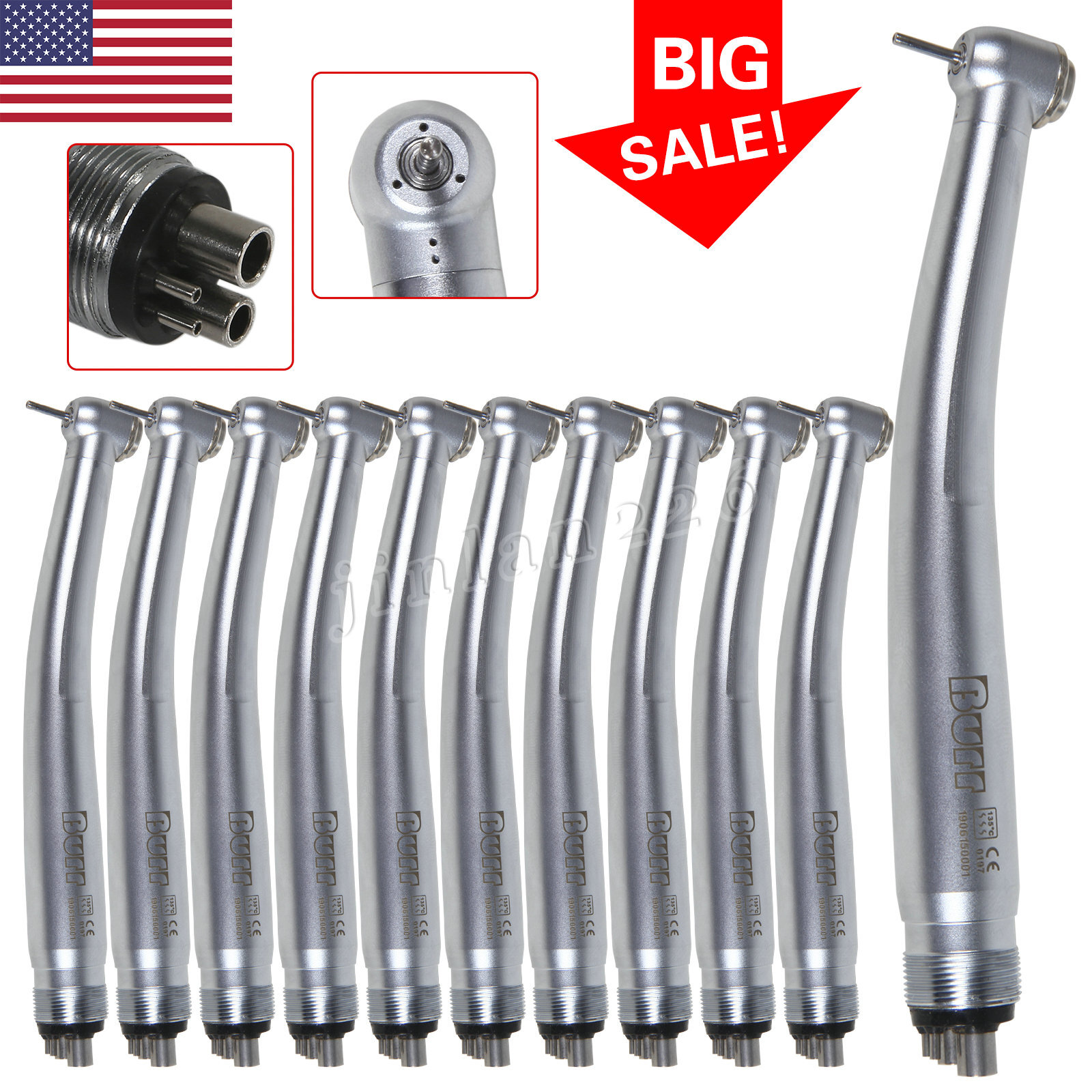 10pcs USA NSK Style Dental High Fast Speed Handpiece Push 4 Hole Burr