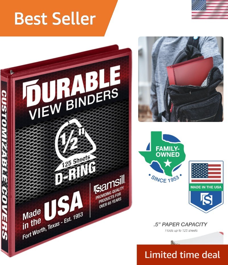 Eco-Friendly 0.5 Inch D-Ring Binder – Durable Red Design, 125 Page Capacity