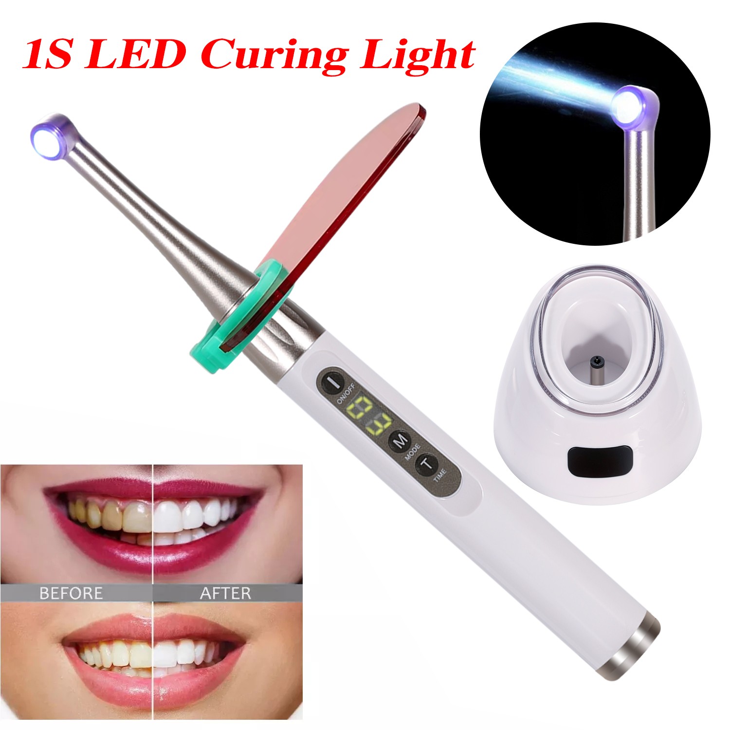 5 LED Dental Wireless Curing Light 1 Second Cure Lamp 2500mw/cm2 385nm-515nm