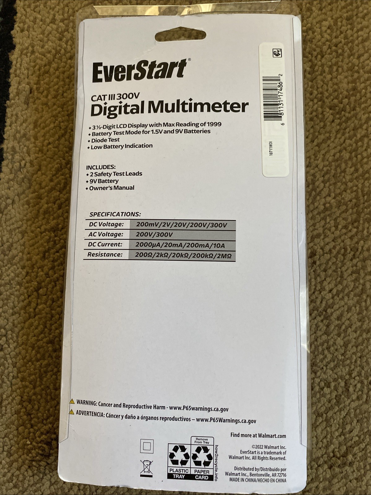 Everstart CAT III 300v Digital Multi-Meter 3 1/2-Digit LCD Display Free Shipping
