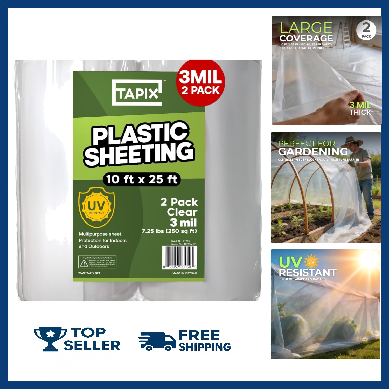 Plastic Sheeting (10′ X 25′) Long, 3 Mil (2 Pack) – UV Protection Poly Sheeting