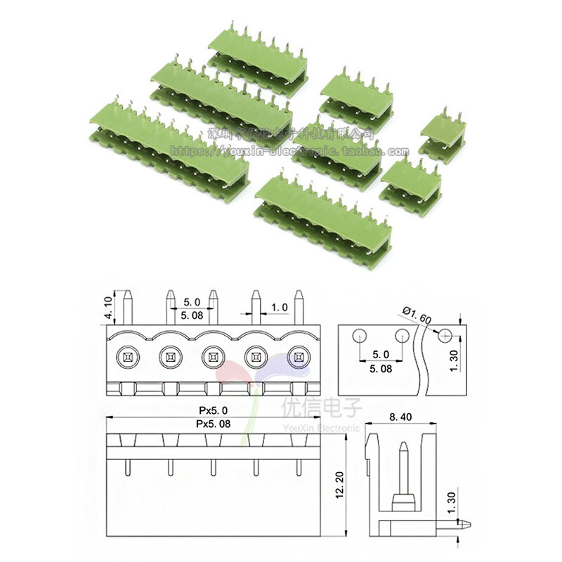 Green PCB Terminal Block Connector KF2EDGK 5.08mm Pitch 2/3/4/5/6/7/8/10/12 Pin