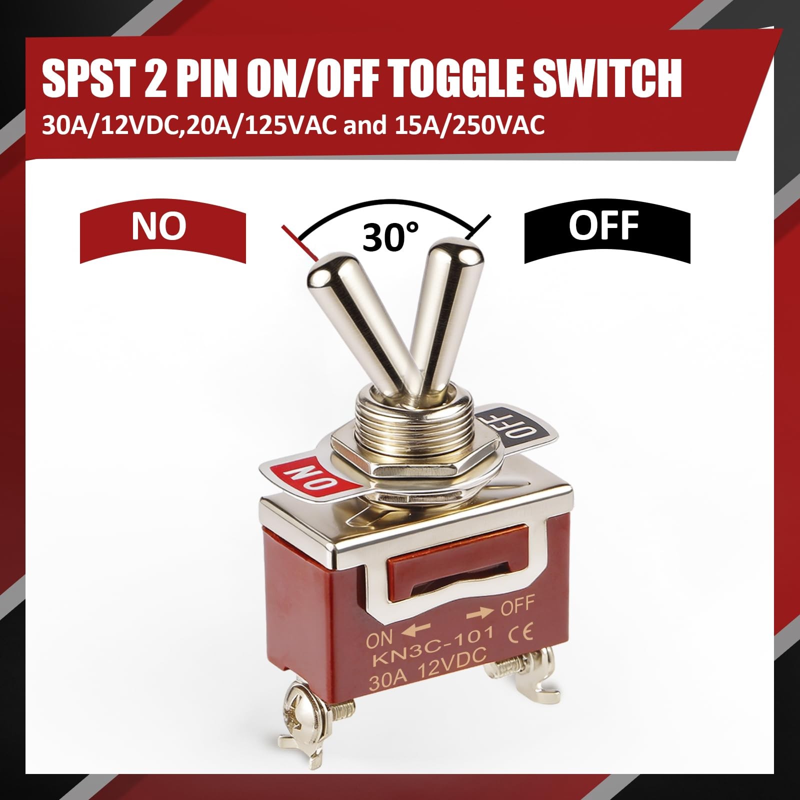 Waterproof Toggle Switch, Durable 12V 30A SPST 2Pin ON/Off Heavy Duty– Pack of 4