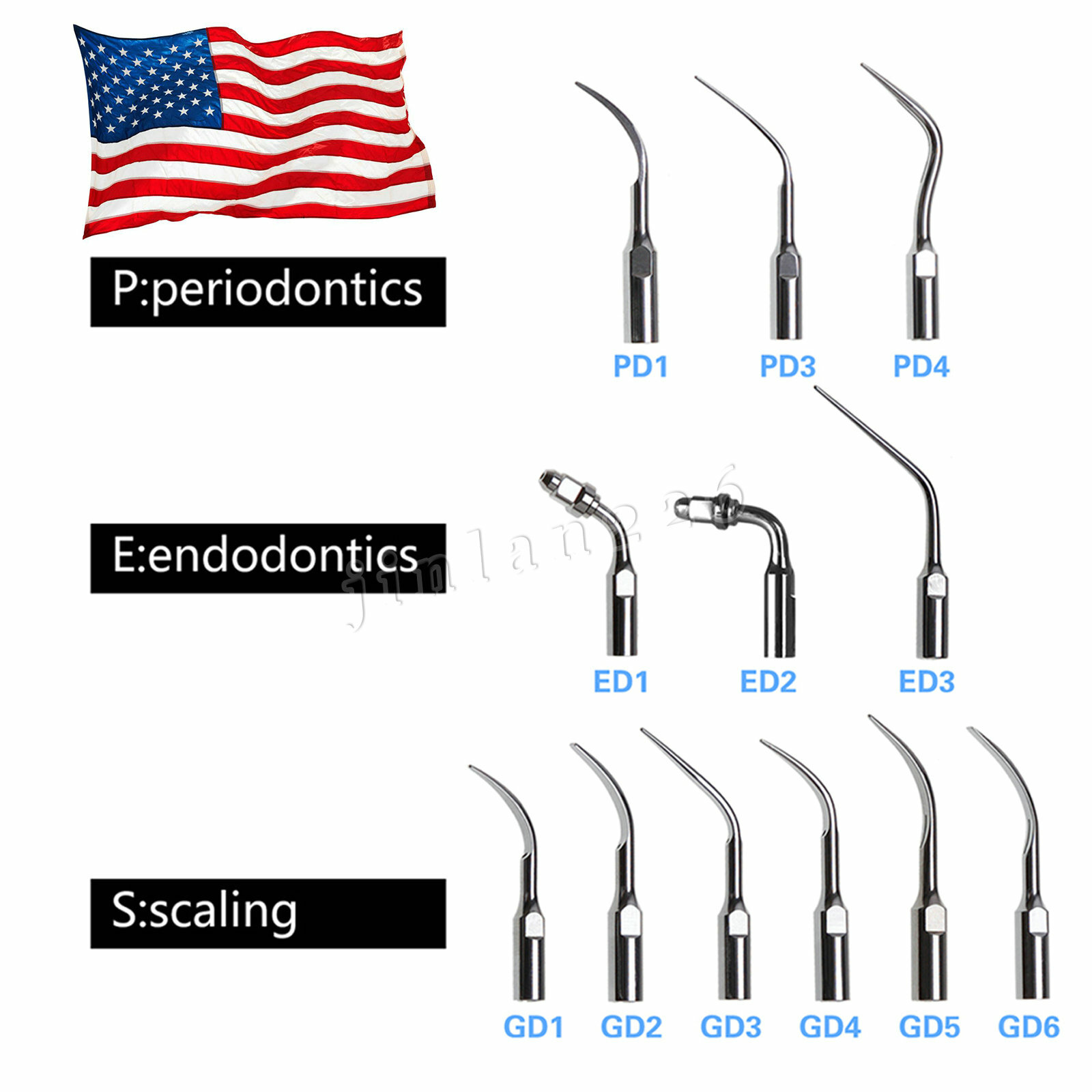 5pcs Dental Ultrasonic Scaler Puntas Endo Perio Scaling Tips Para DTE SATLEC