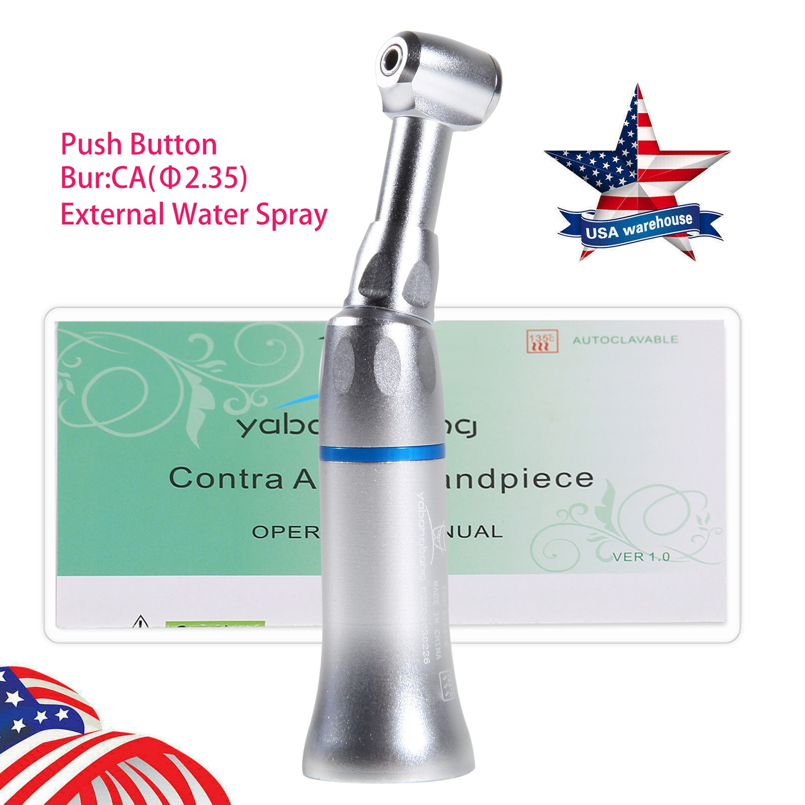 10PC Dental Push Button Contra Angle Handpiece Slow Low Speed 1:1 E-type For NSK
