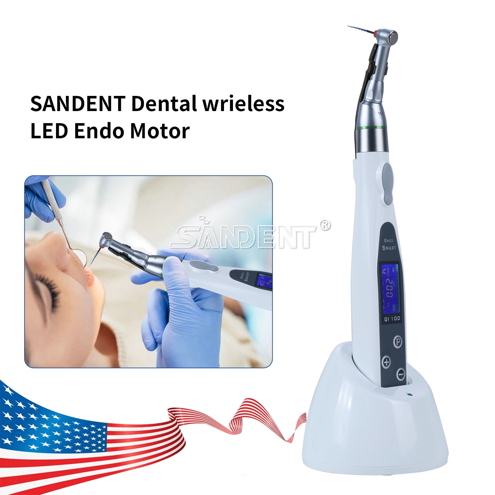 Dental Cordless LED Endo Motor 16:1 Contra Angle/4.5″LCD Apex Locator Root Canal