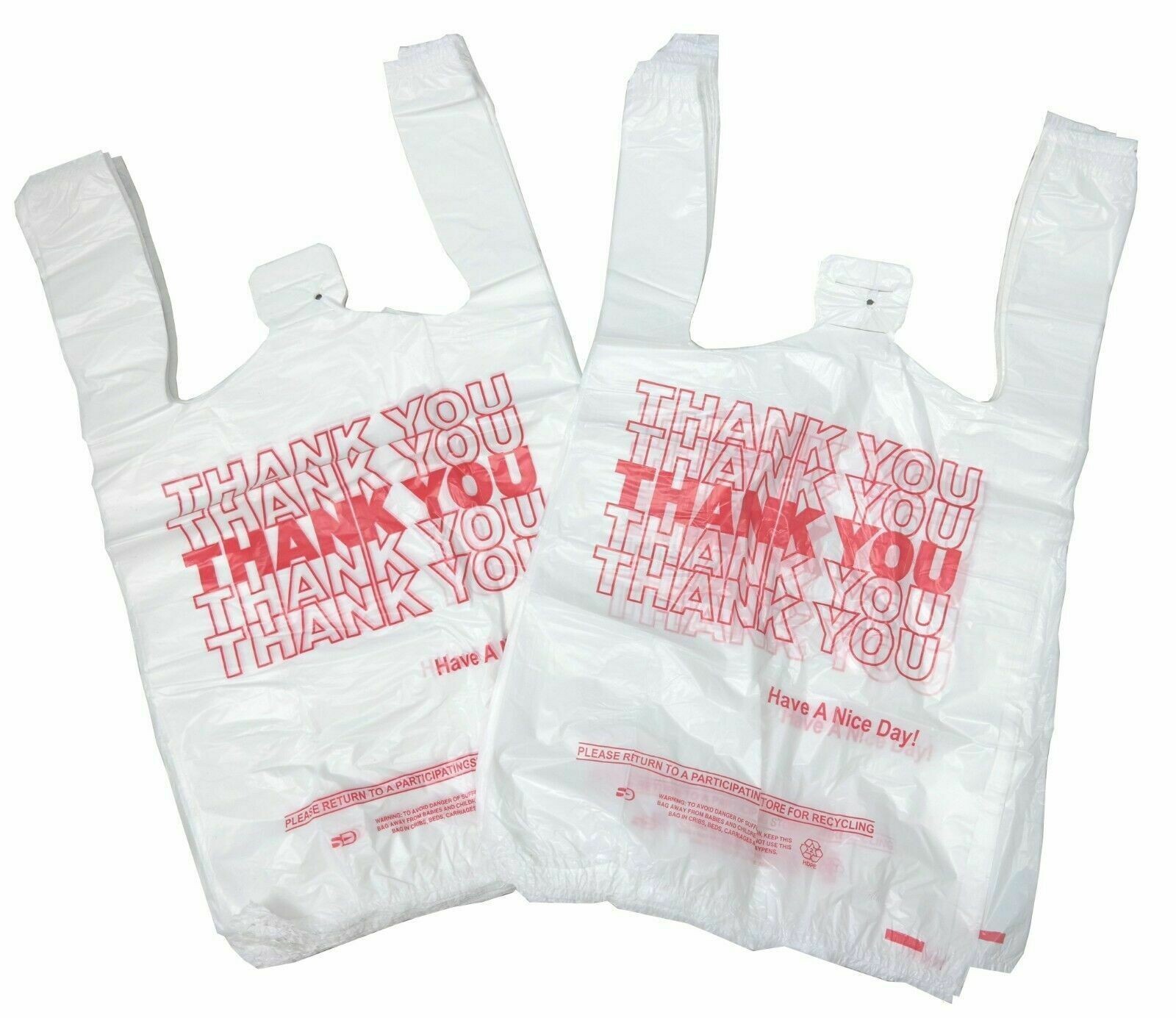 100 CT NEW Bags 1/6 Small 8 x 5 x 16 THANK YOU T-Shirt Plastic Grocery Shopping
