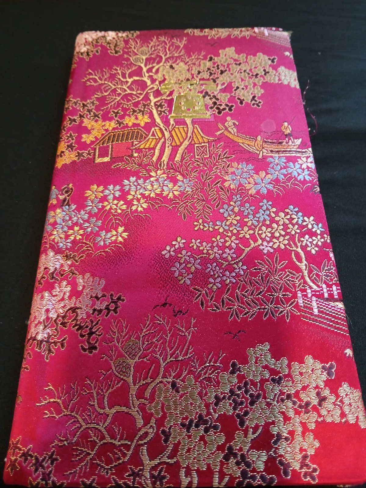 Vintage Silk Brocade Telephone/address Book, Garden Boat Temple