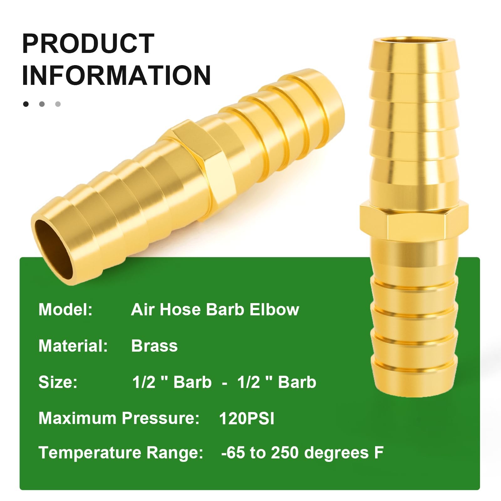 2 Pieces Brass Hose Barb Reducer 1/2 Inch To 1/2 Inch Barb Hose Id With 4 Hose C